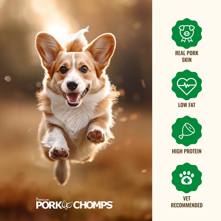 Pork Chomps Roasted Pork Skin Dog Chews, 6-inch Rib Shapes, 10 Count