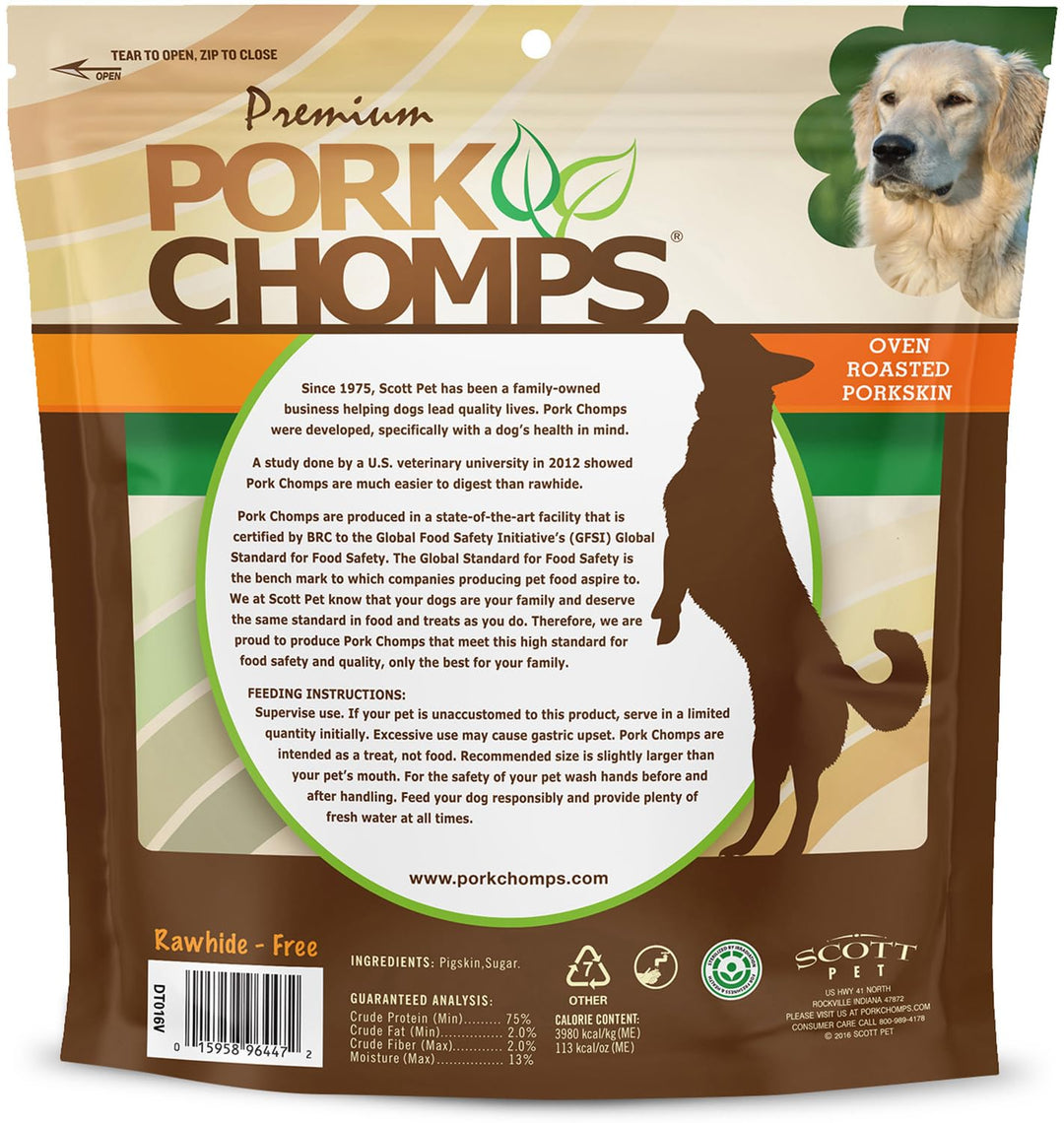 Pork Chomps Roasted Pork Skin Dog Chews, 6-inch Rib Shapes, 10 Count