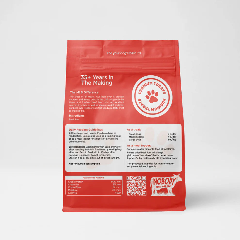 Beef freeze dried dog food beef liver back of bag